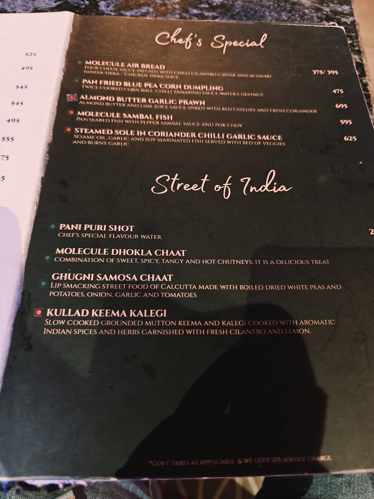 MOLECULE AIR BAR LUCKNOW menu