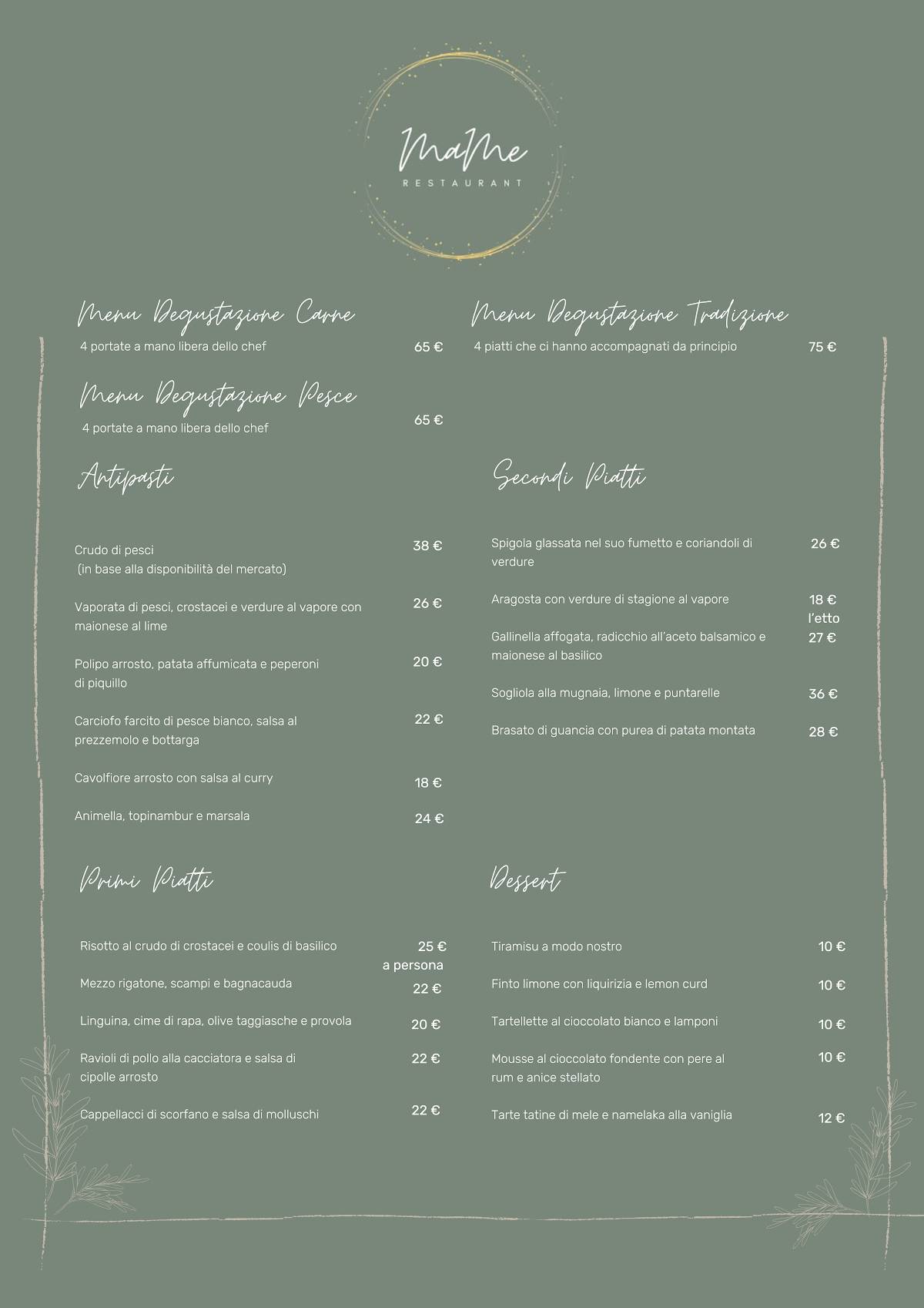 Menu di MaMe Restaurant 