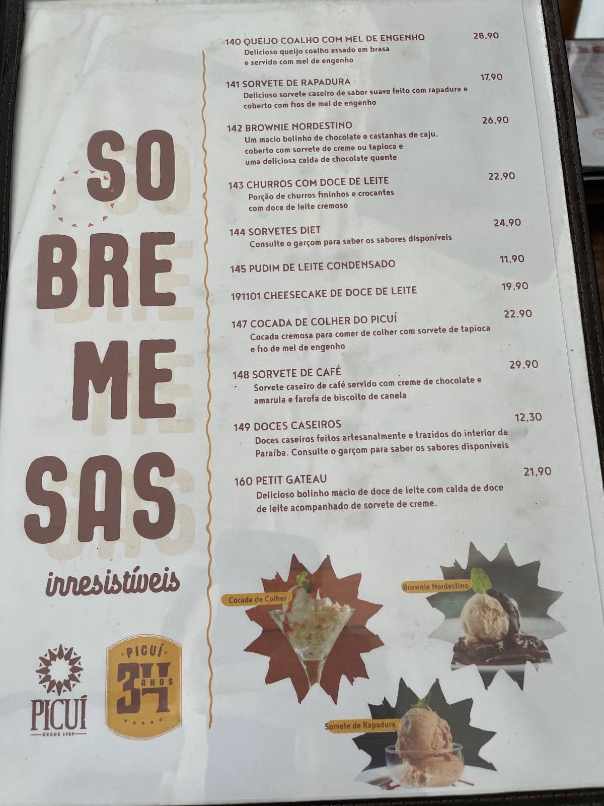 Picuí cardápio