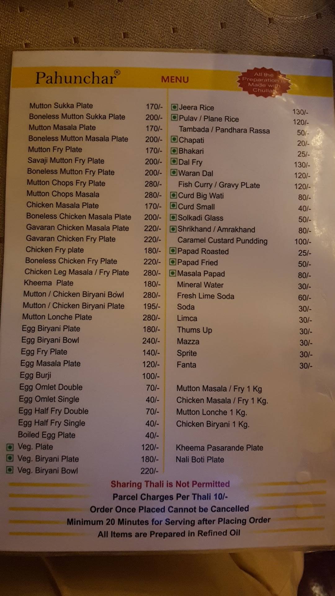 Maddy's Lounge menu