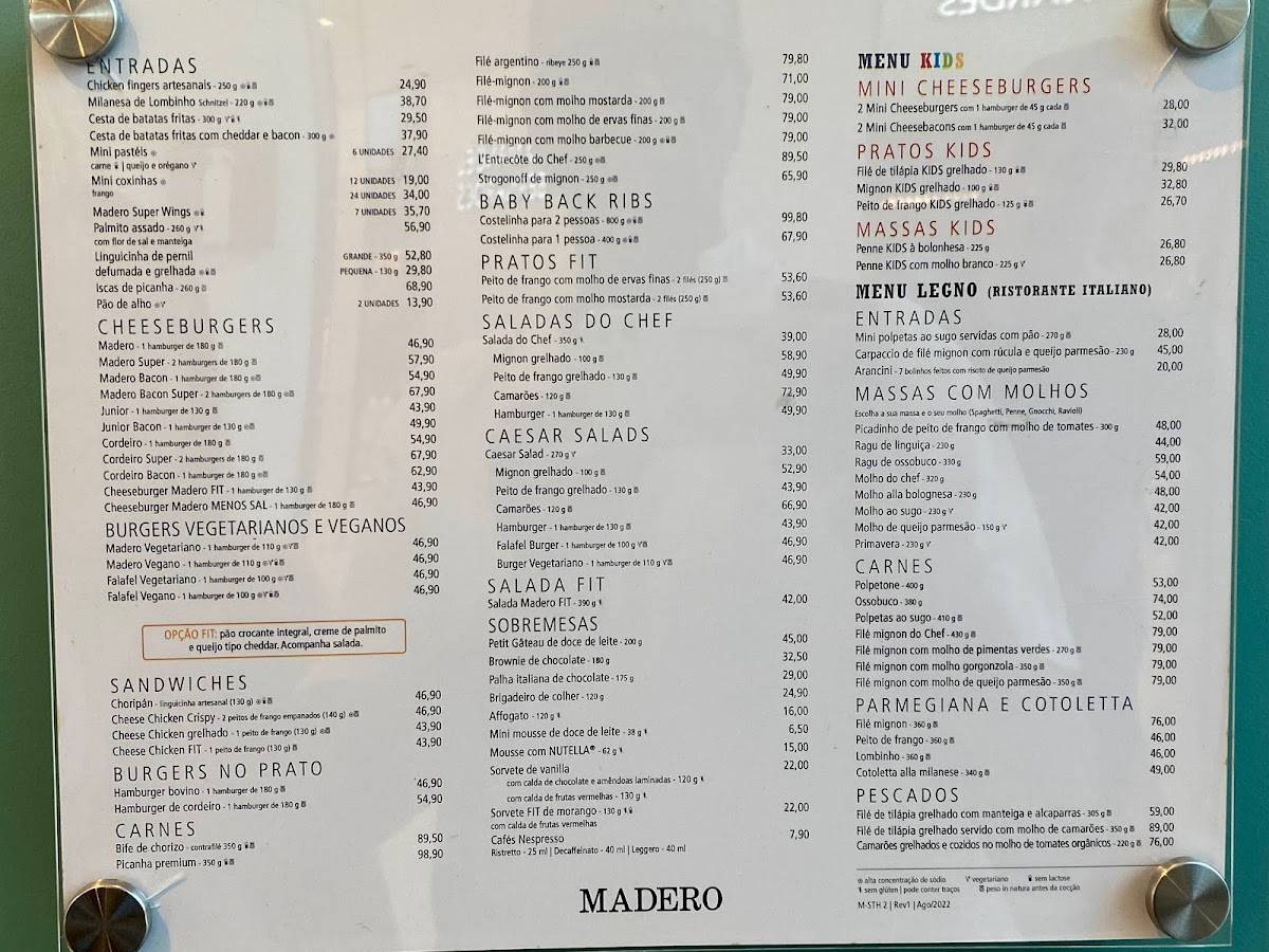 Madero Steak House BH Shopping cardápio