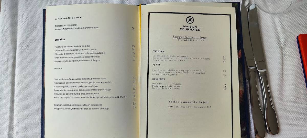 Menu de Restaurant Maison Fournaise