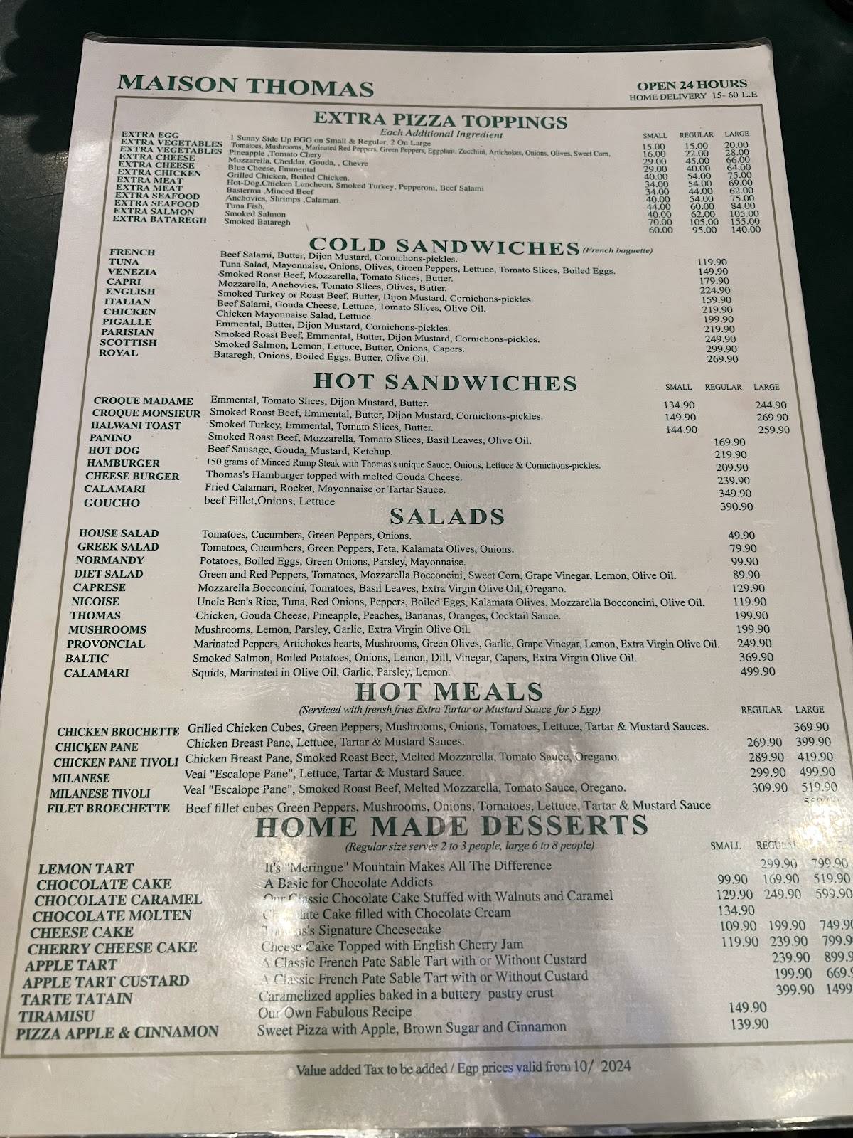 Menu de Maison Thomas - Zamalek