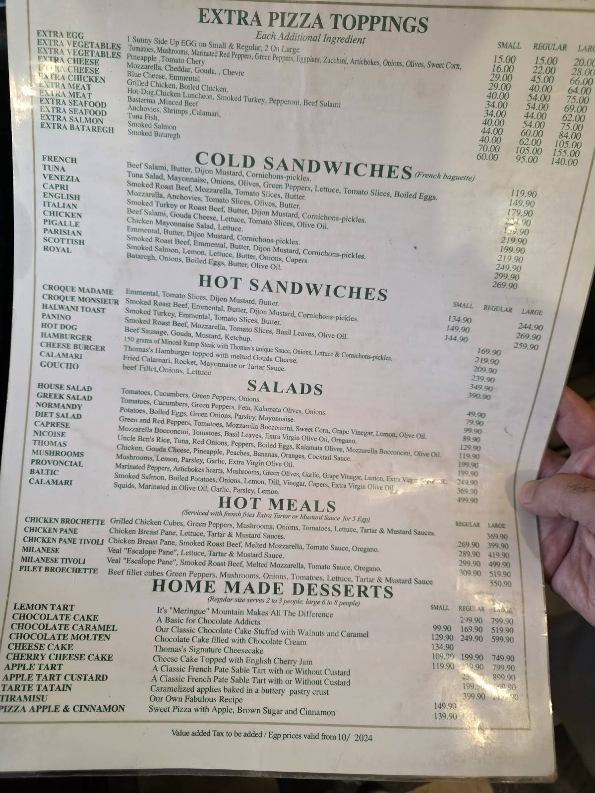 Menu de Maison Thomas - Zamalek
