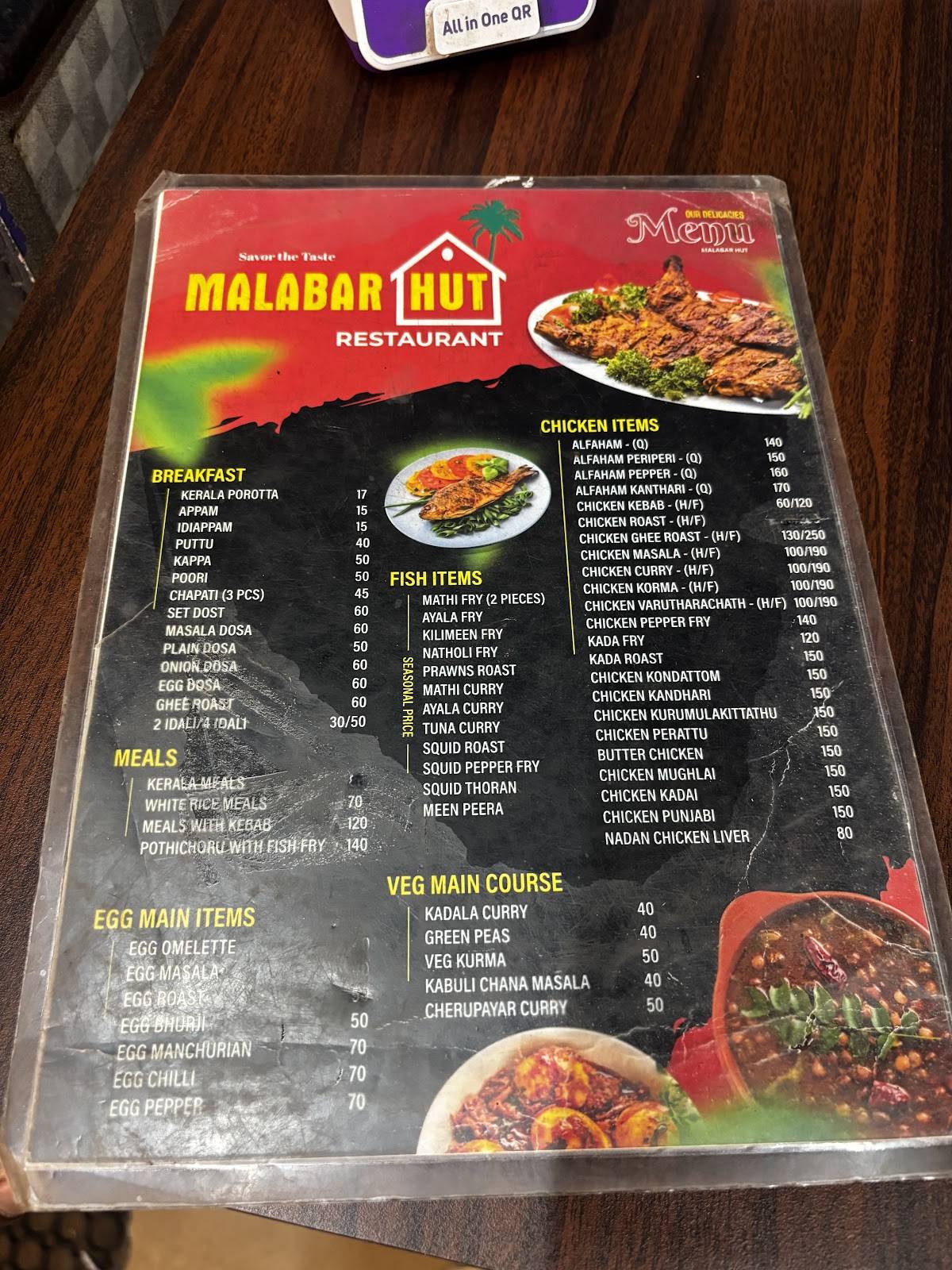 Malabar Hut Restaurant menu