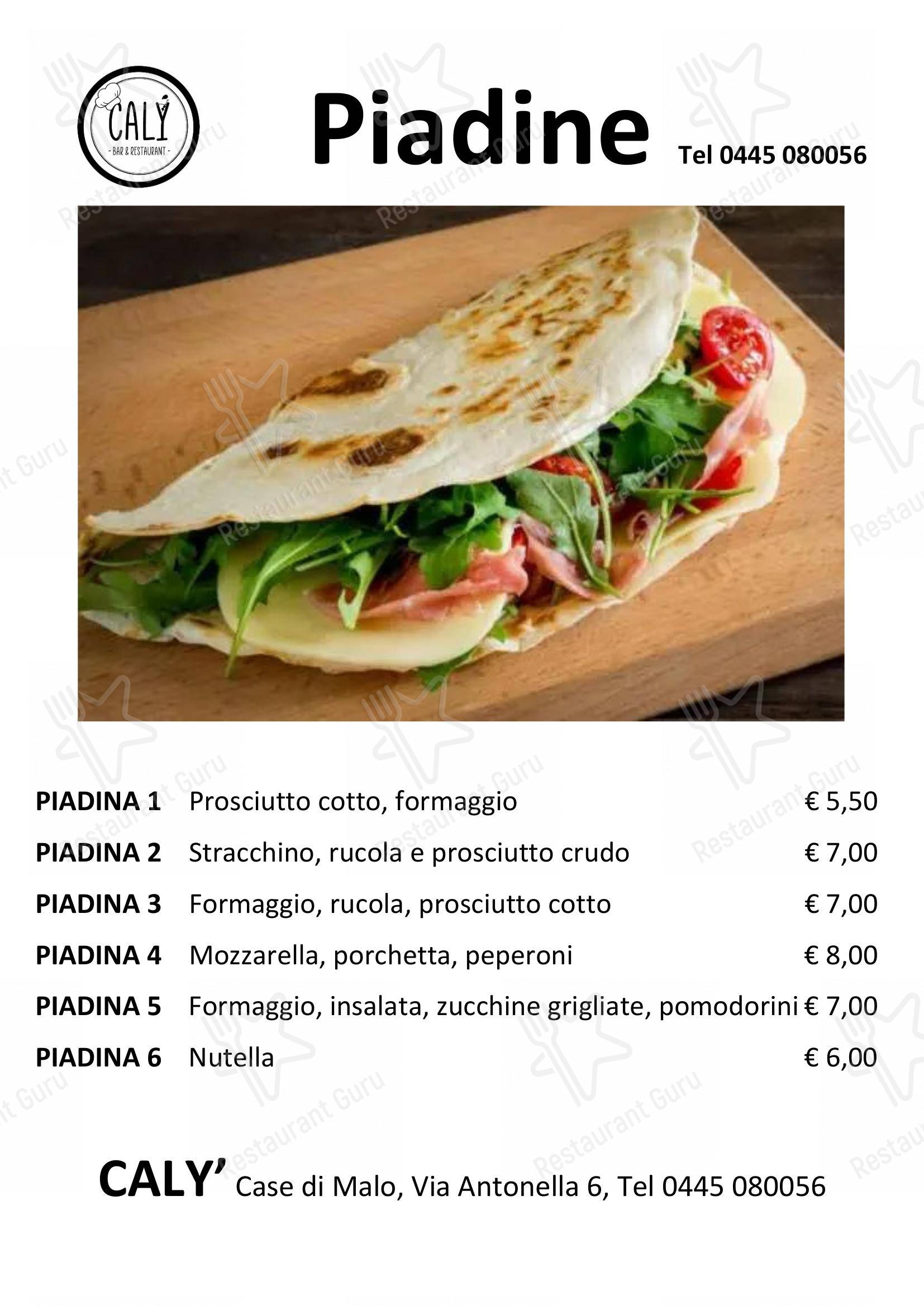 Menu di Ristorante Calý