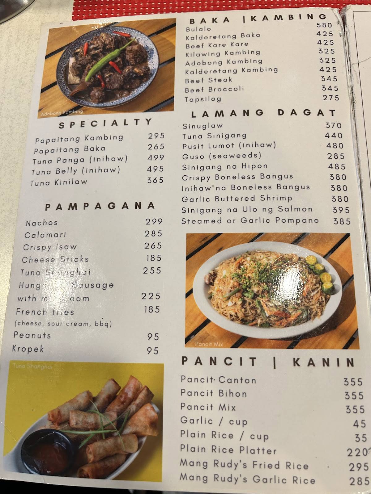 Menu at Mang Rudy's Tuna Grill & Papaitan pub & bar, Makati, Bagtikan ...
