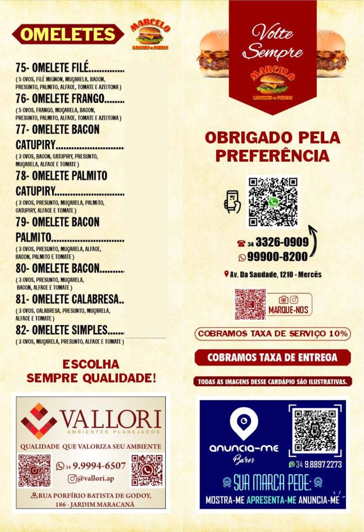 Marcelo Lanches Hamburgueria e Pizzaria cardápio