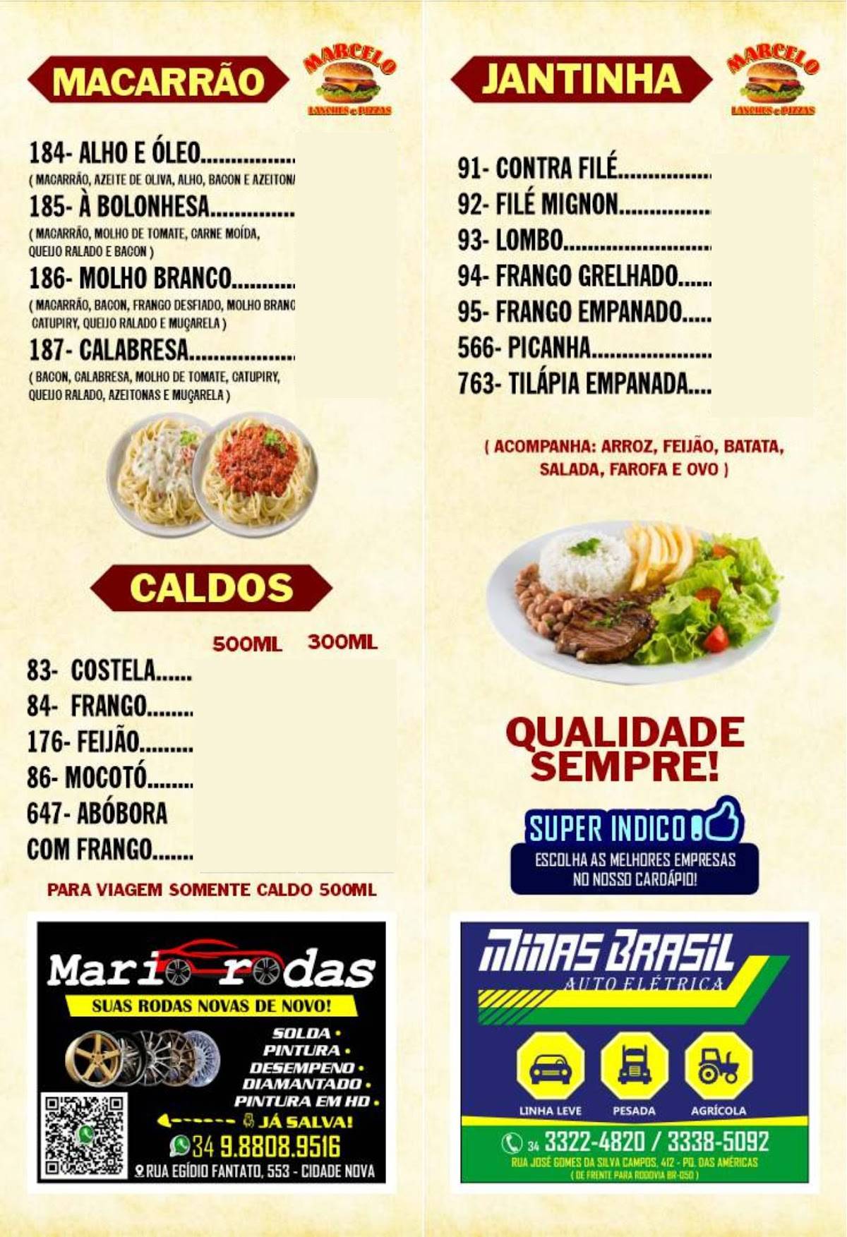 Marcelo Lanches Hamburgueria e Pizzaria cardápio