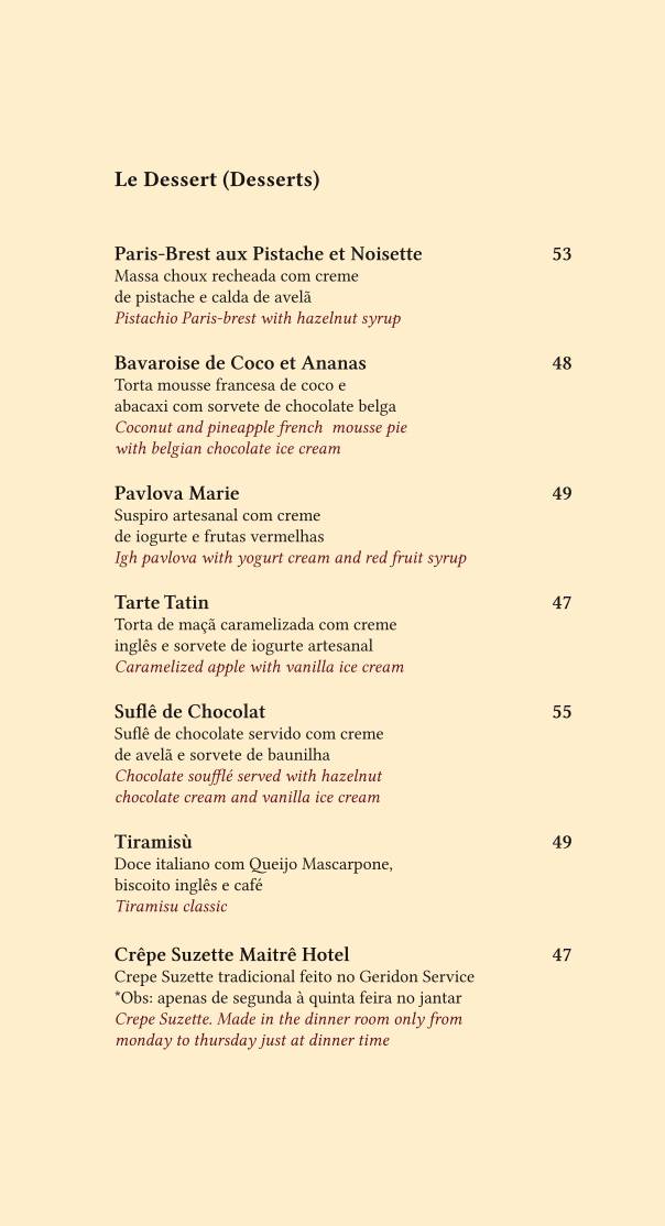 Marie Cuisine: Vinhos, Massas, Sobremesa, Bistrô, Brasília DF cardápio