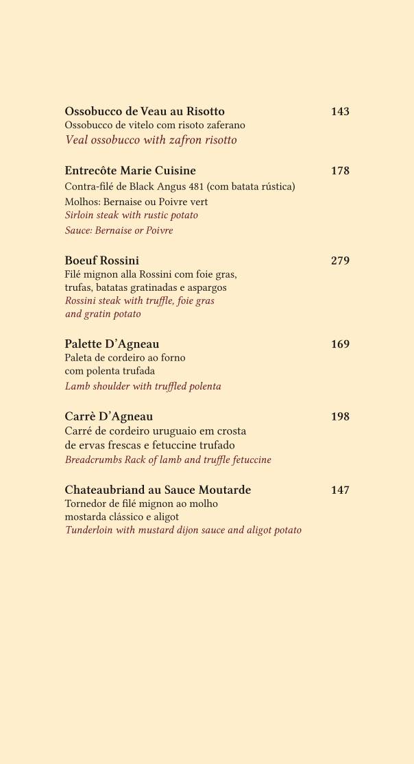 Marie Cuisine: Vinhos, Massas, Sobremesa, Bistrô, Brasília DF cardápio