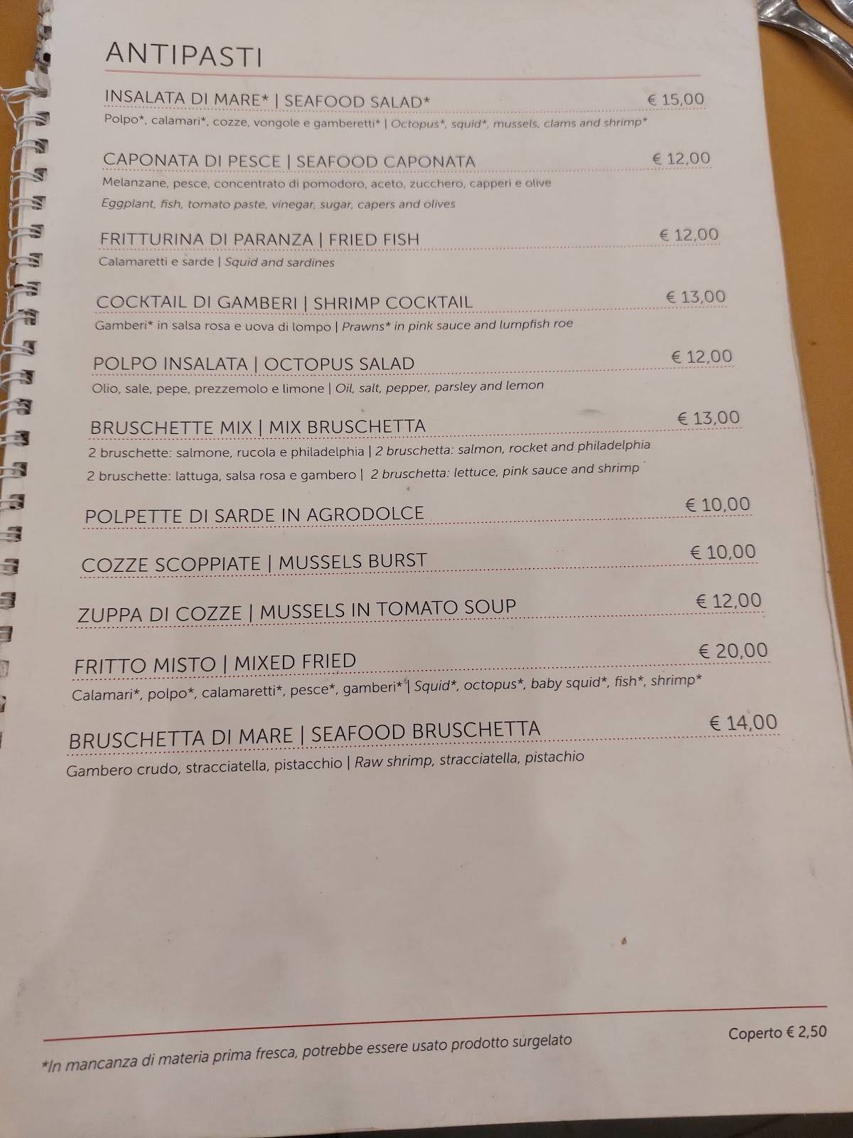 Menu di Ristorante Marino 