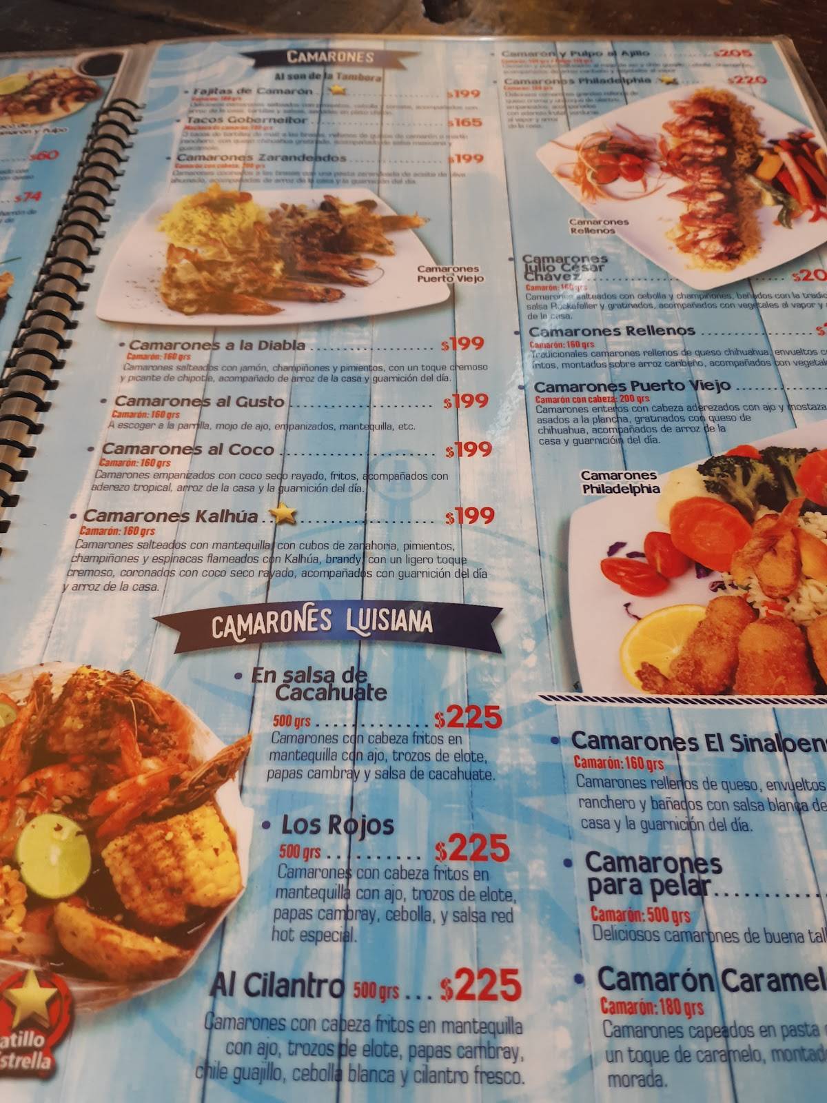 Carta del restaurante Mariscos El Sinaloense Culiacán Rosales