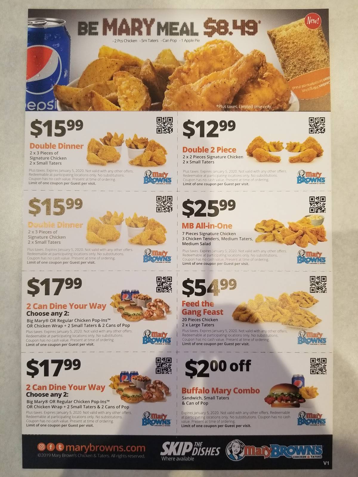 Mary browns menu discount