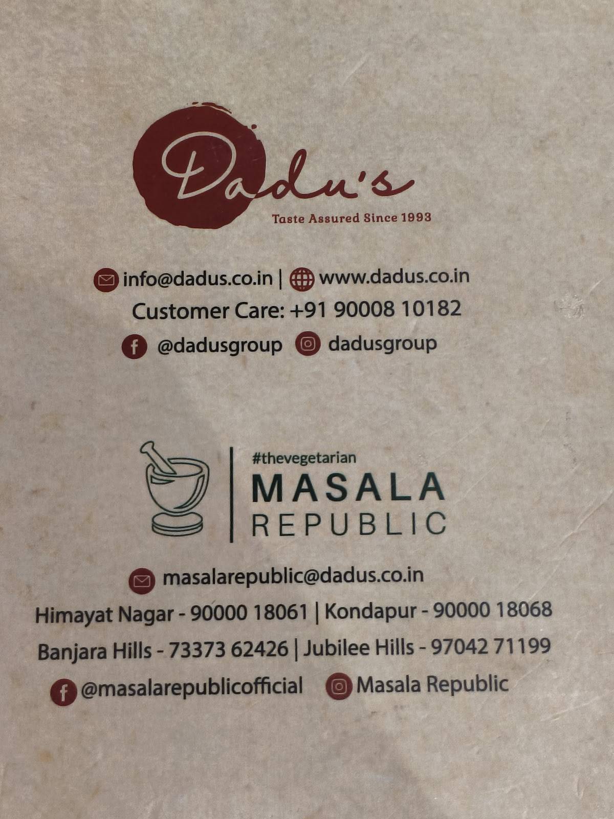 Masala Republic by Dadu's menu