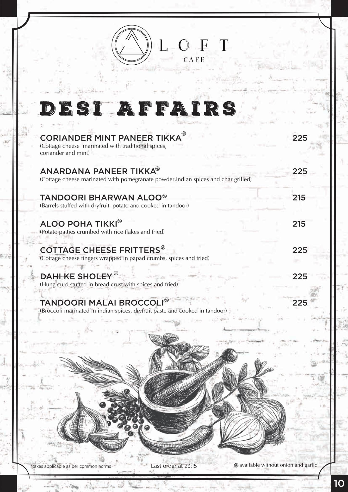 Loft Cafe & Restro menu