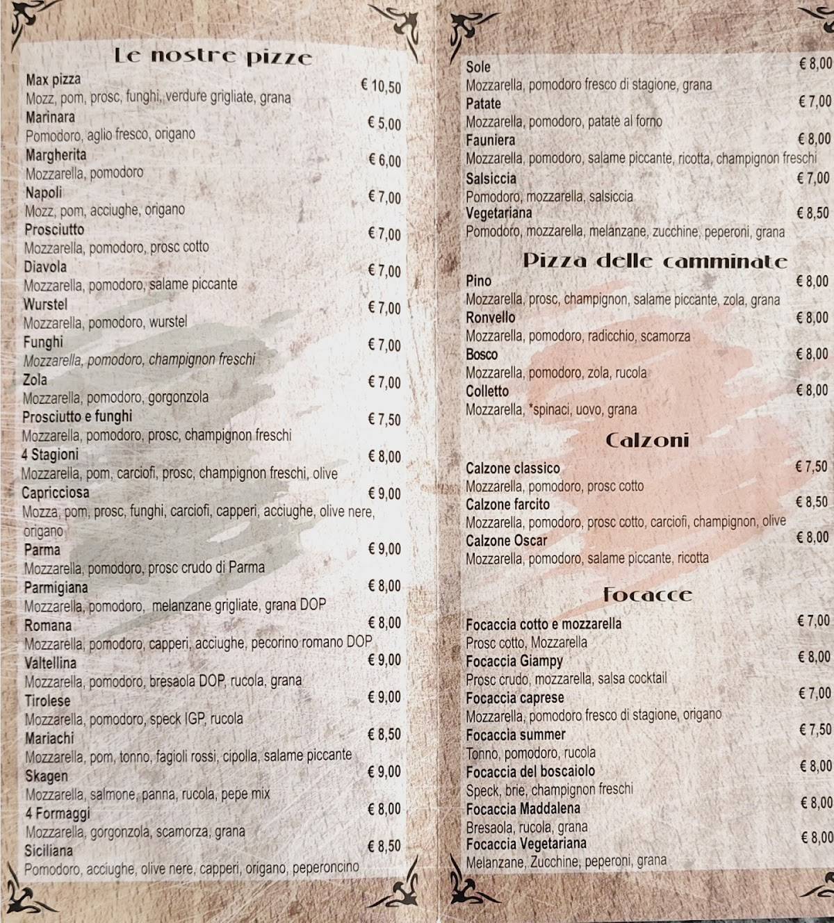 Menu de MaxPizza Demonte