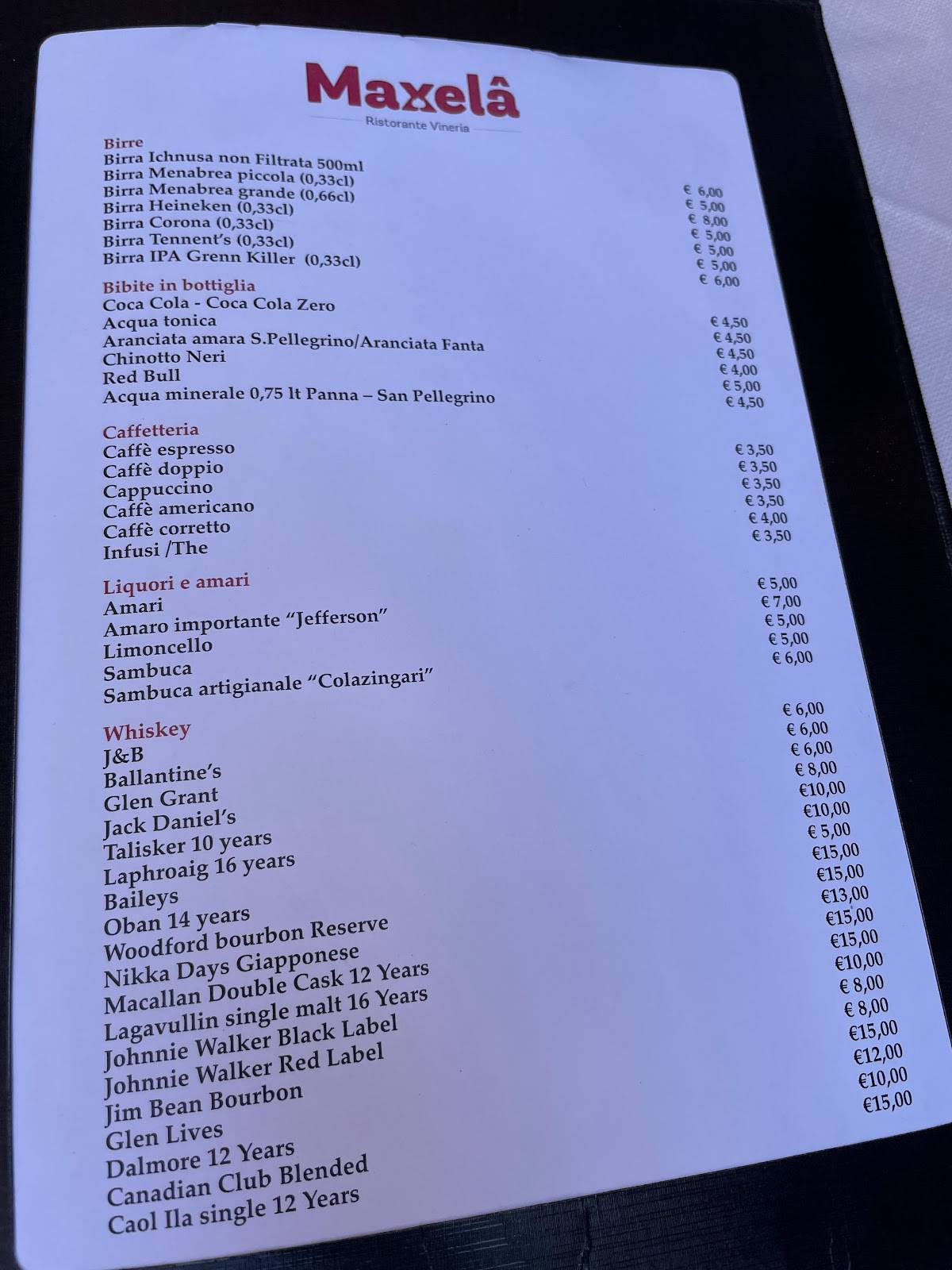 Menu di Maxelâ Coppelle - Roma 