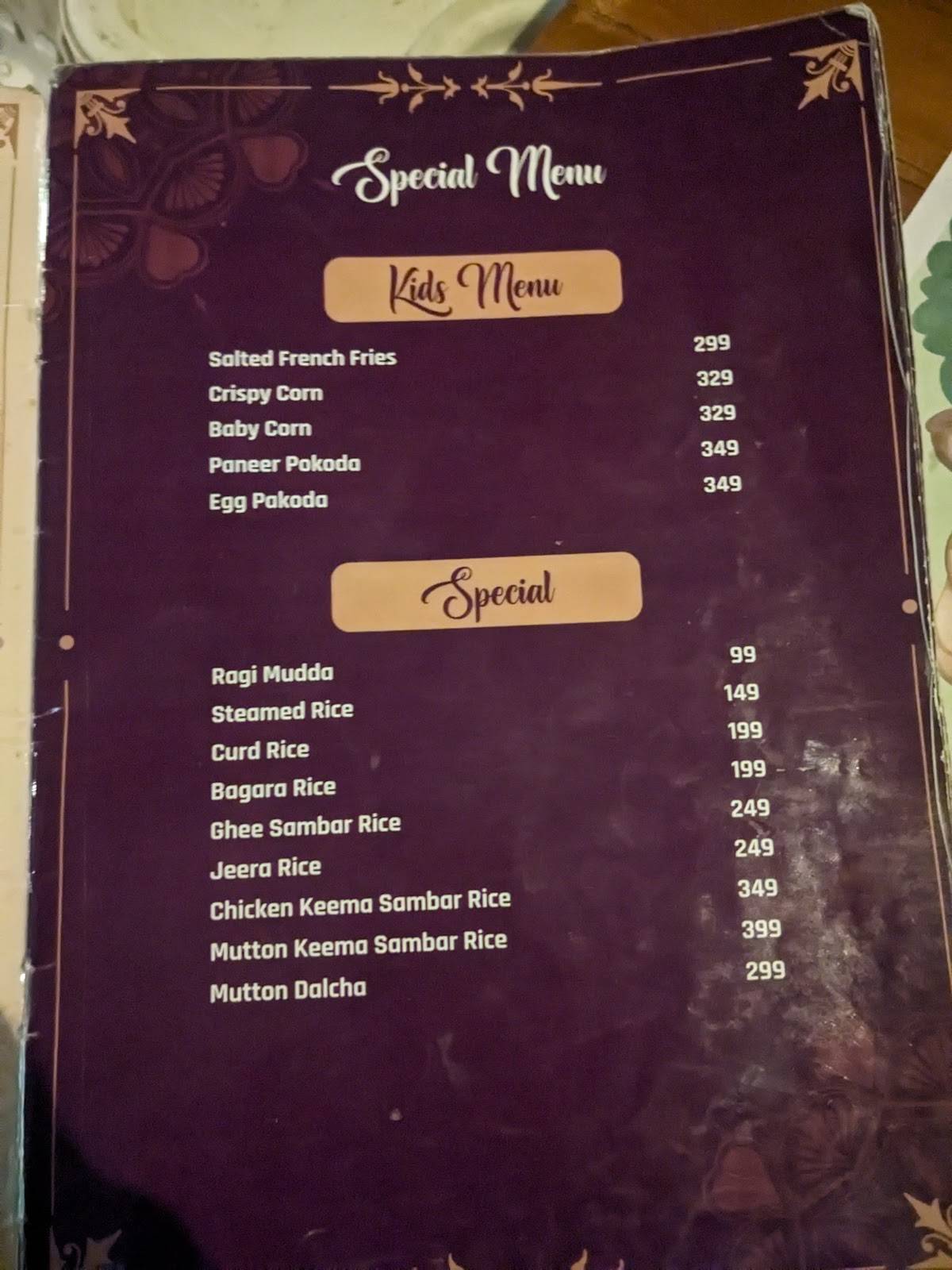 Mayukha Jungle Theme Restaurant KPHB, Hyderabad menu