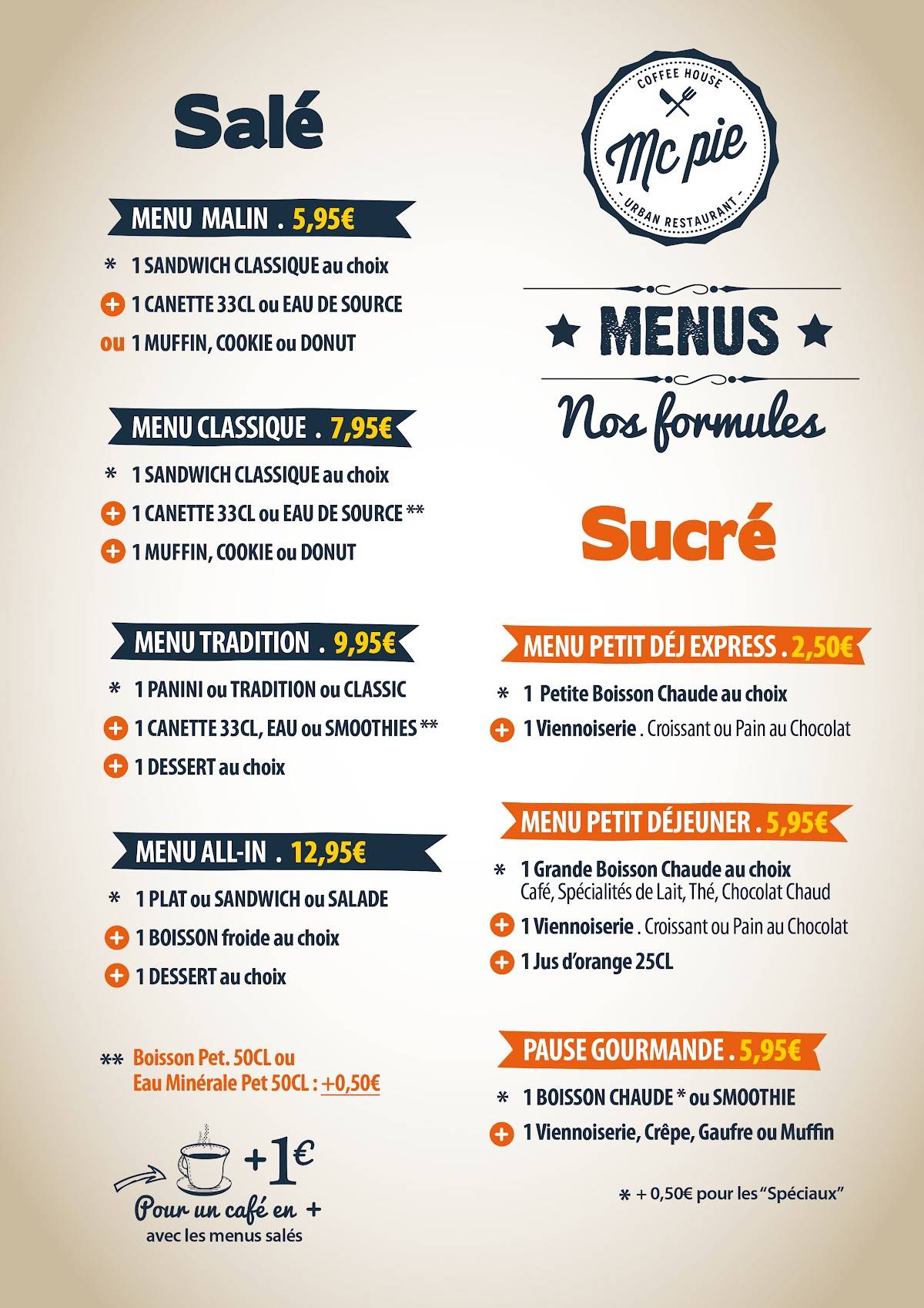 Menu de Mc PIE - Cafés Pâtisseries & Plats Salés à Roubaix
