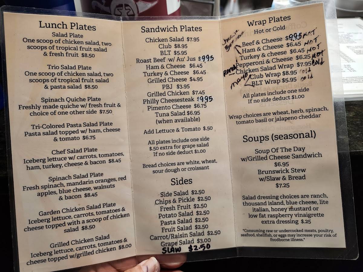 Menu at McIntosh Coffee Shoppe cafe, Elberton