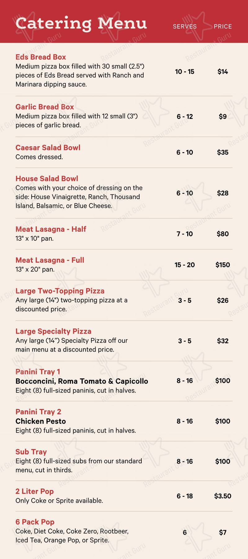 Menu bar pour Me-n-Ed's Pizza Parlors dans Maple Ridge