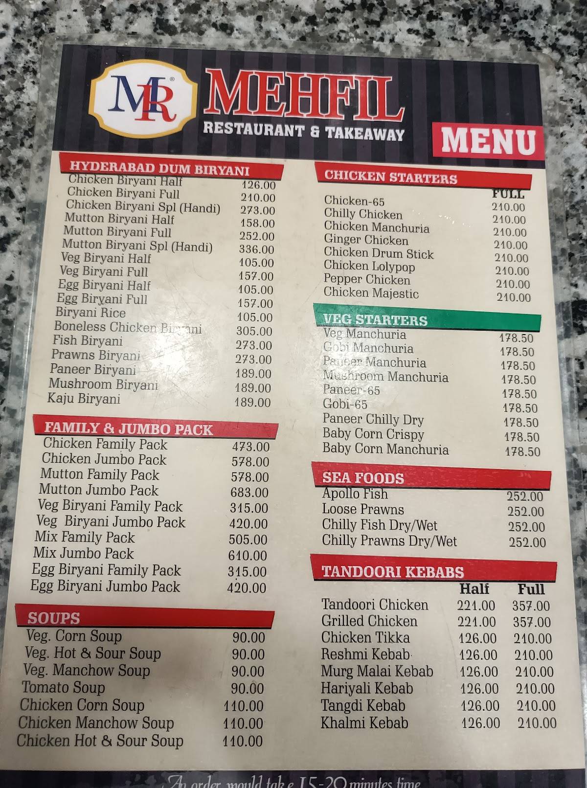 Mehfil Restaurant - Shaikpet menu