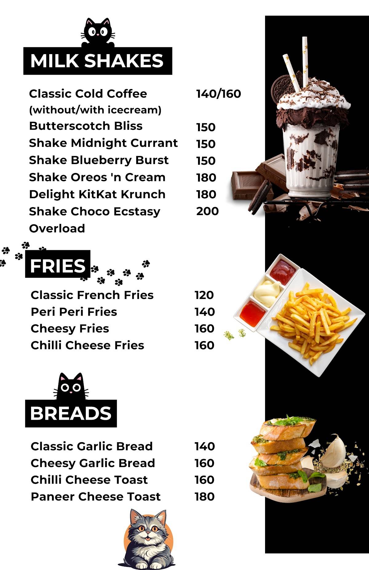 Meow the Cat Cafe menu