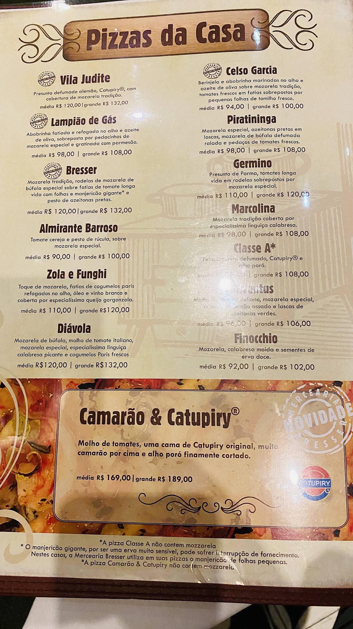 Mercearia Bresser - Cabral cardápio