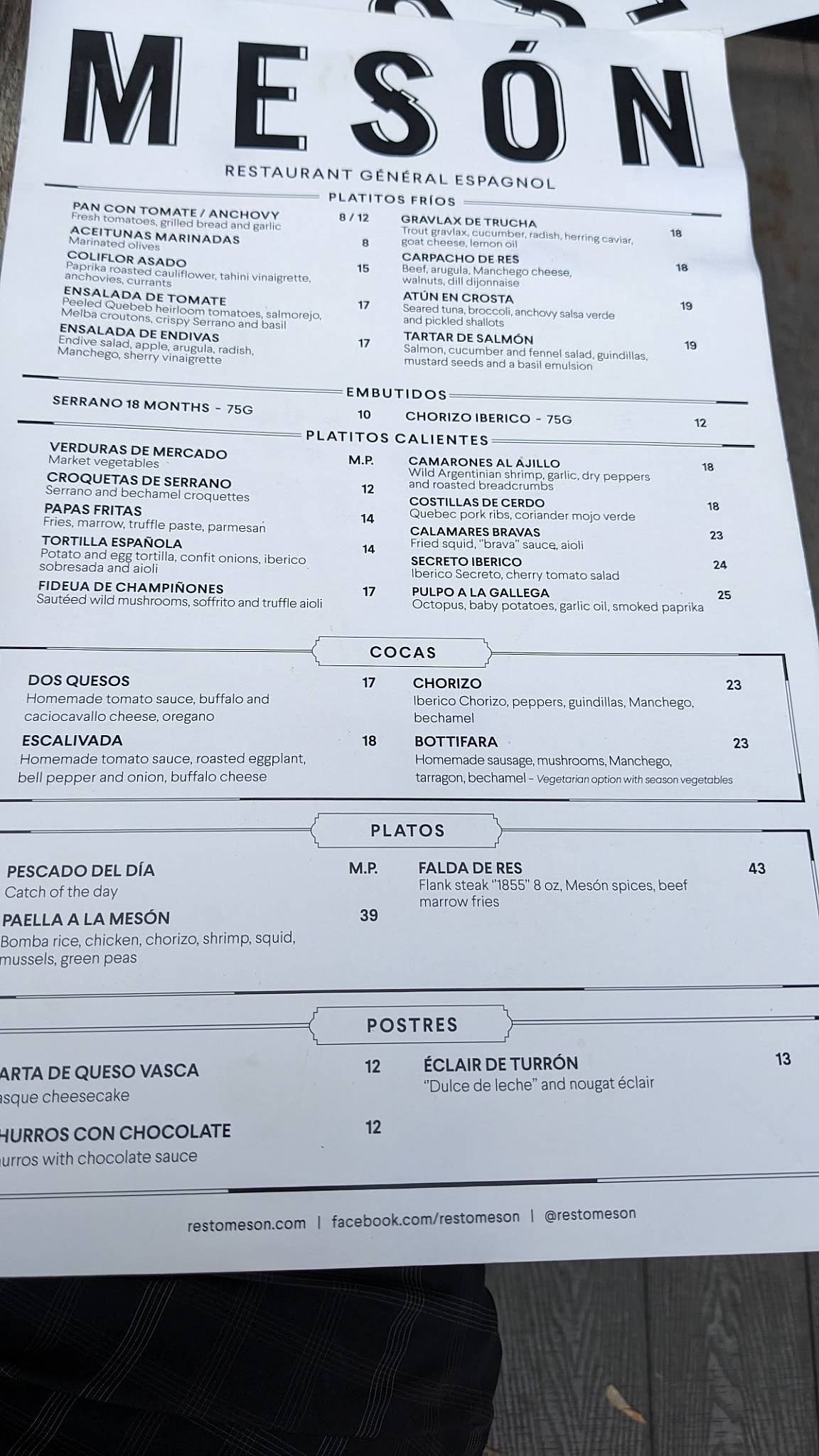 Menu de Mesón