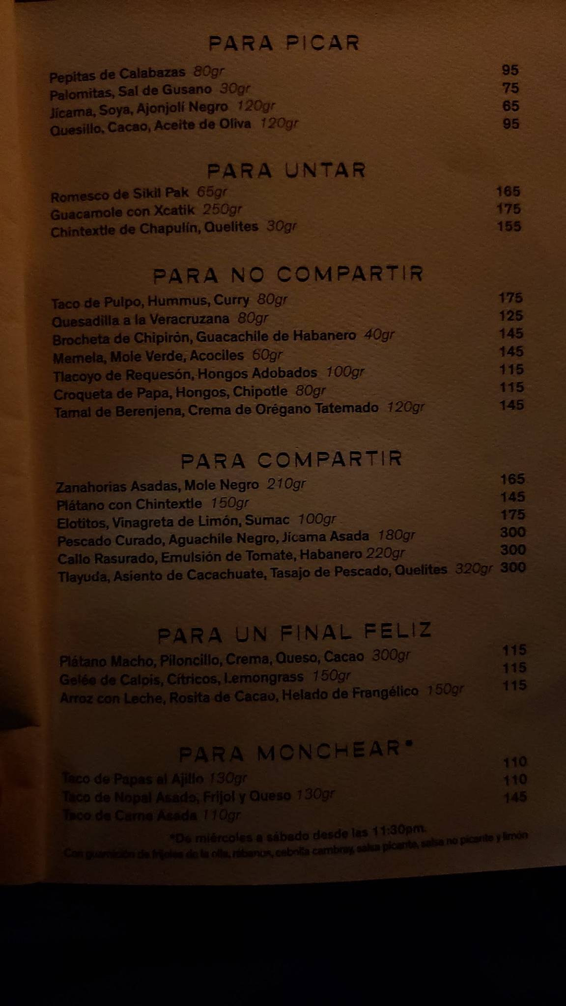 Carta del pub y bar Ticuchi, Ciudad López Mateos