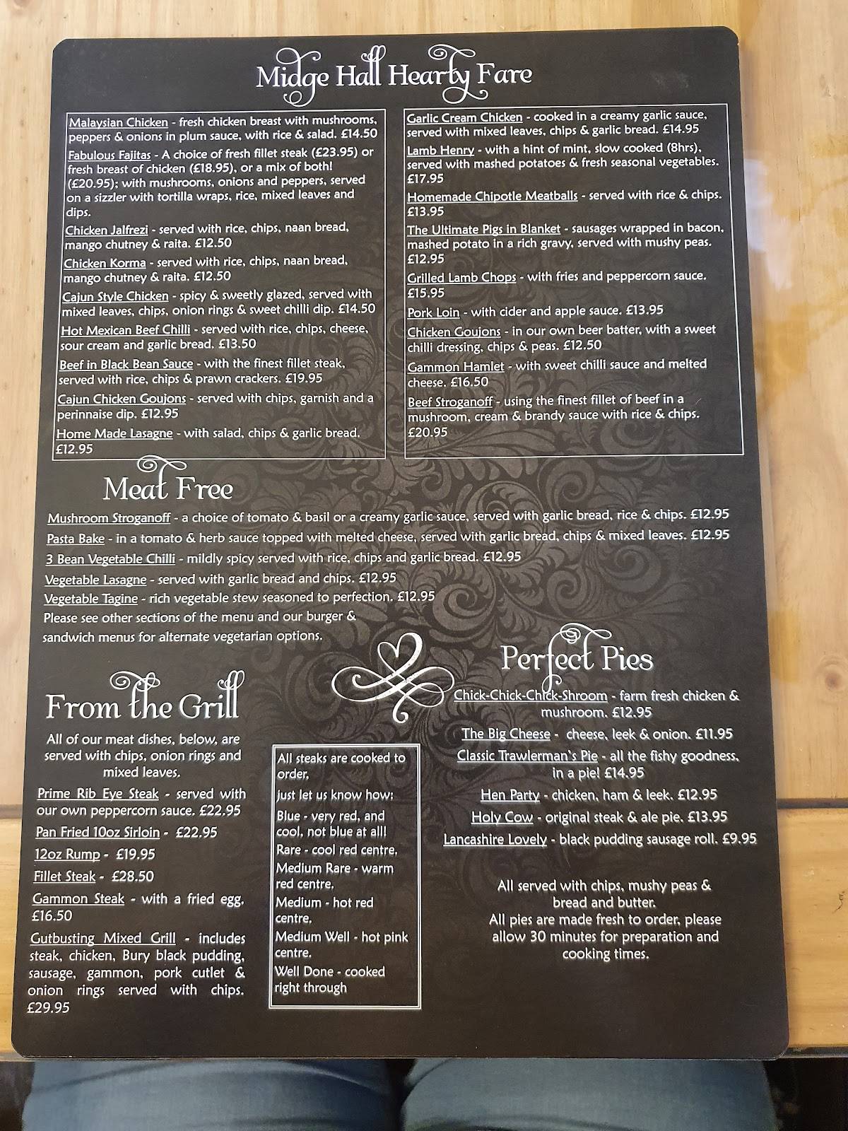 Menu at Midge Hall pub & bar, Leyland
