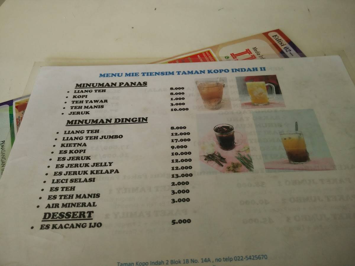 Menu at mie tien sim restaurant bandung