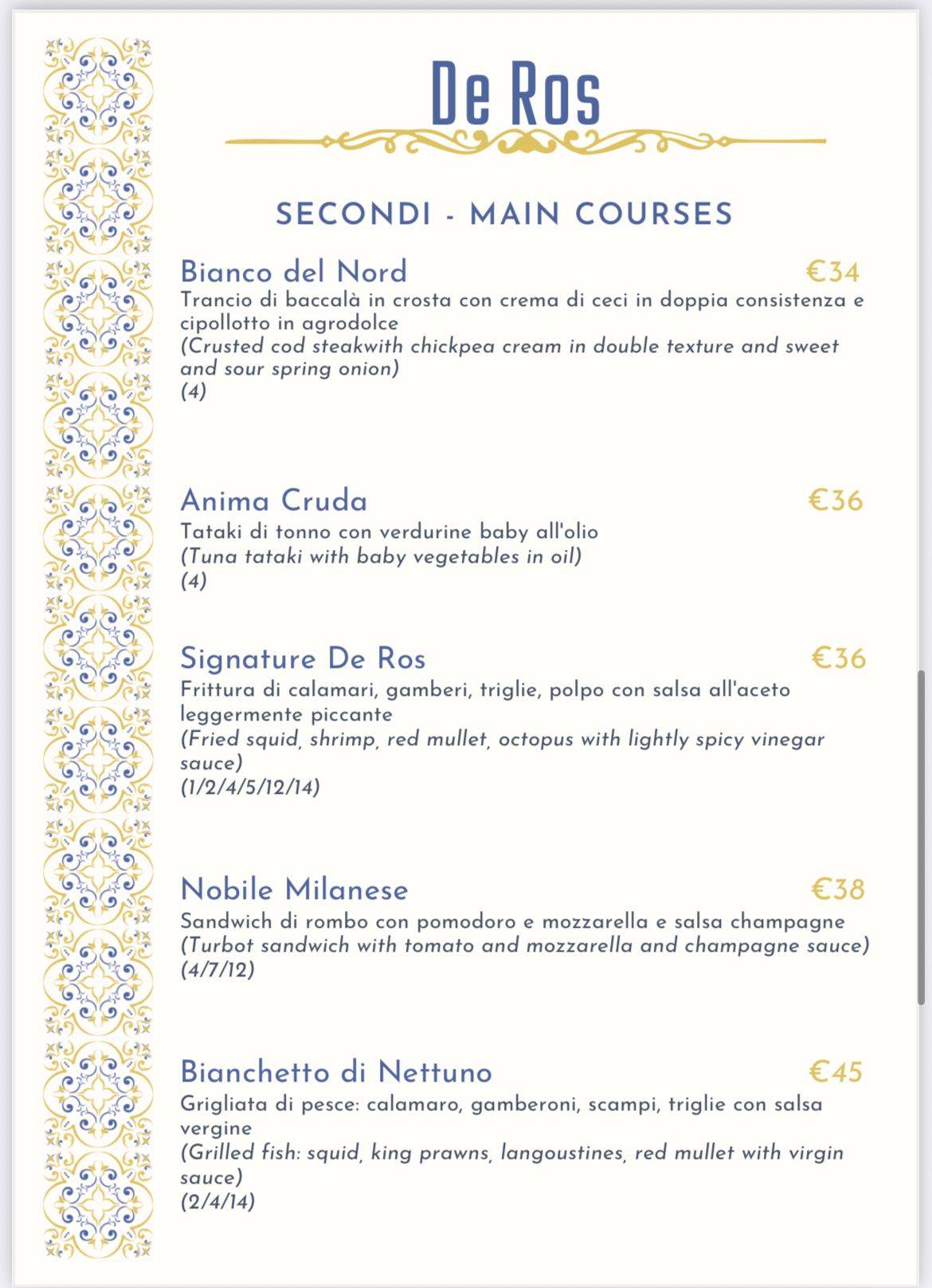 Menu di Deros Ristorante 