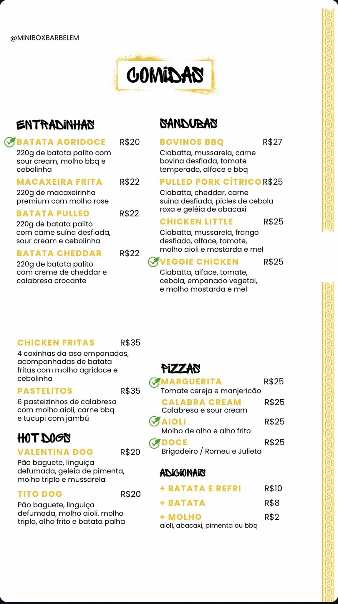 Mini Box Bar - Belém cardápio