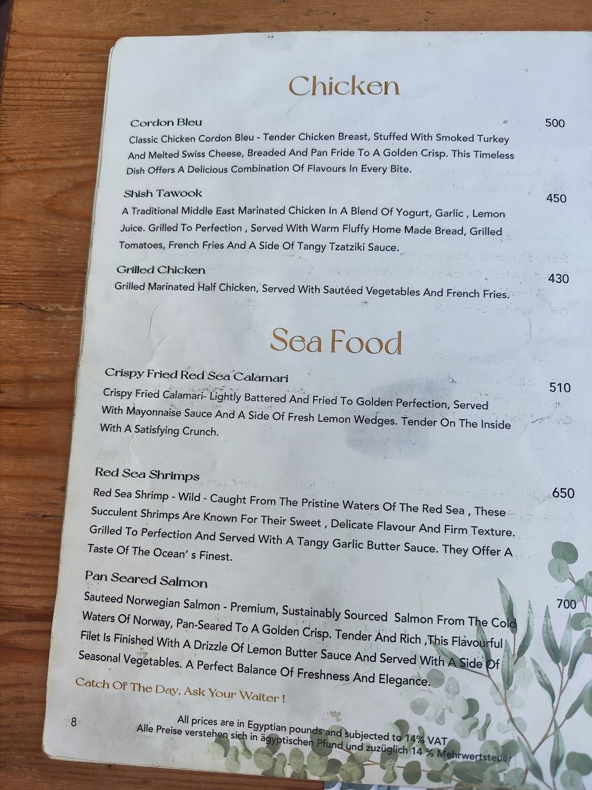 Menu de Moby Dick Restaurant