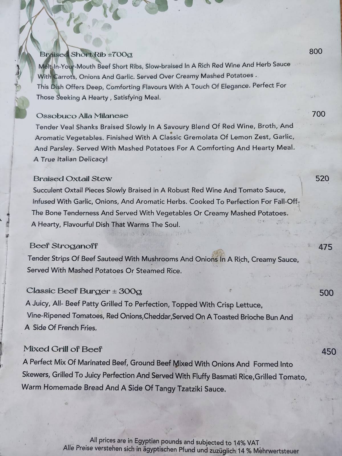 Menu de Moby Dick Restaurant