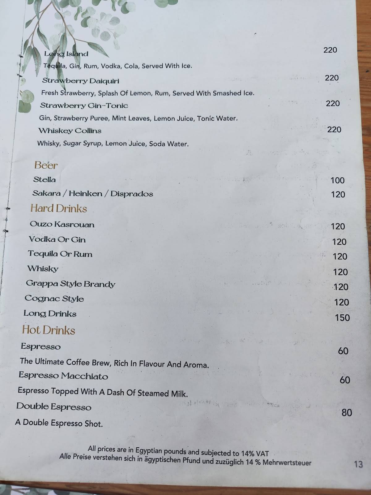Menu de Moby Dick Restaurant