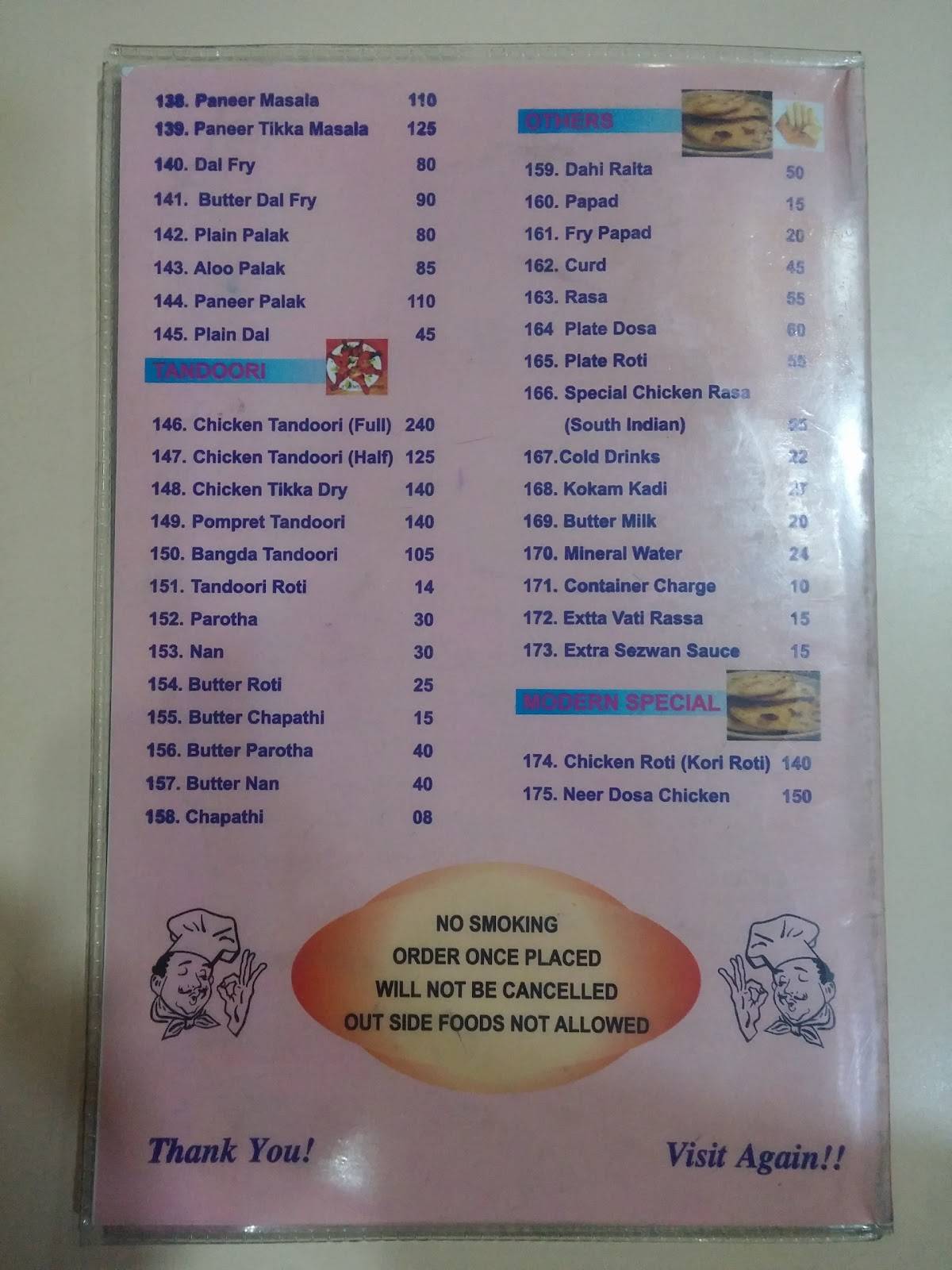 Menu at Modern Lunch Home, Mumbai, 110, Habib Building, Charni Road