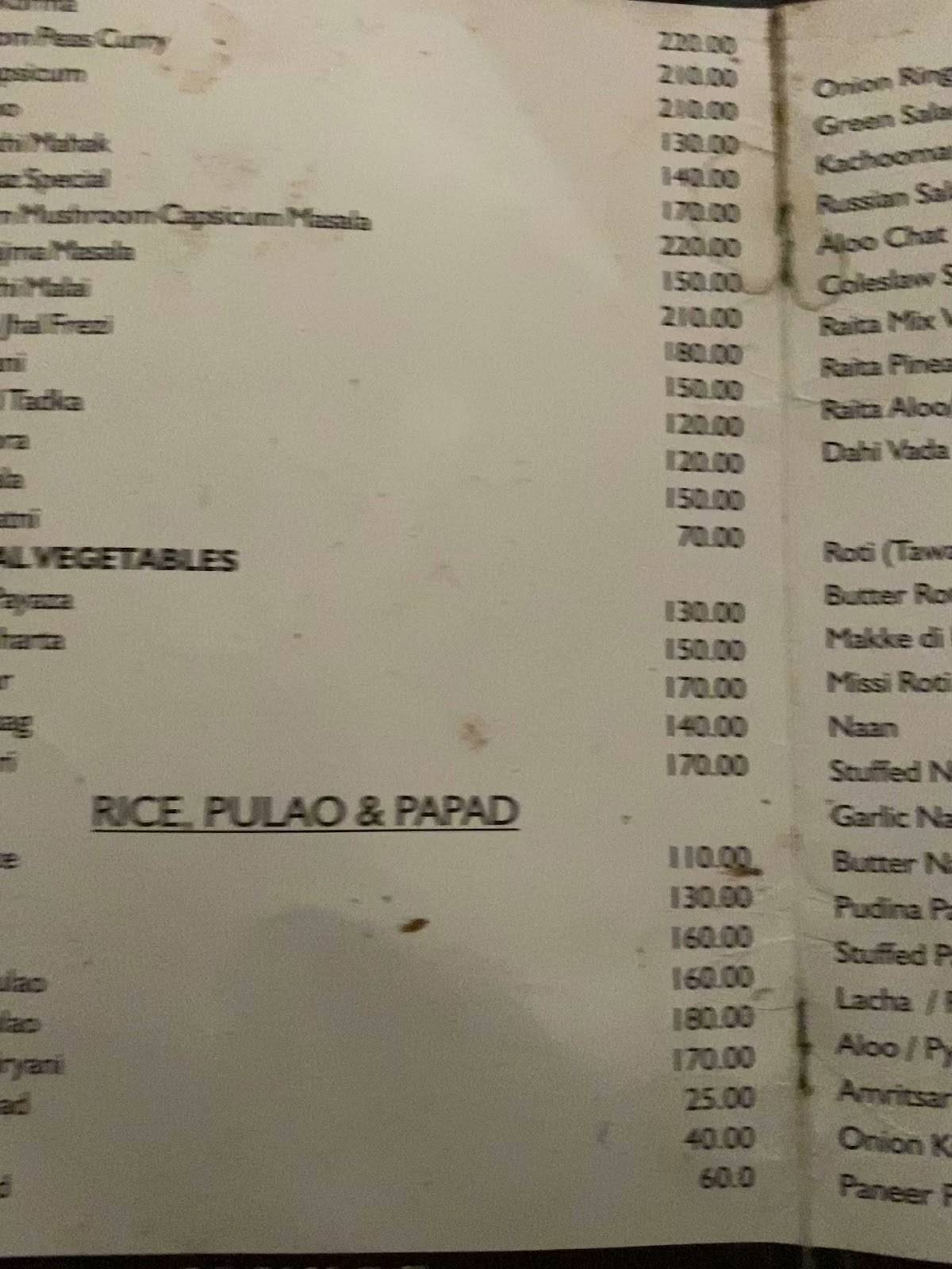 Mohan's Classic menu