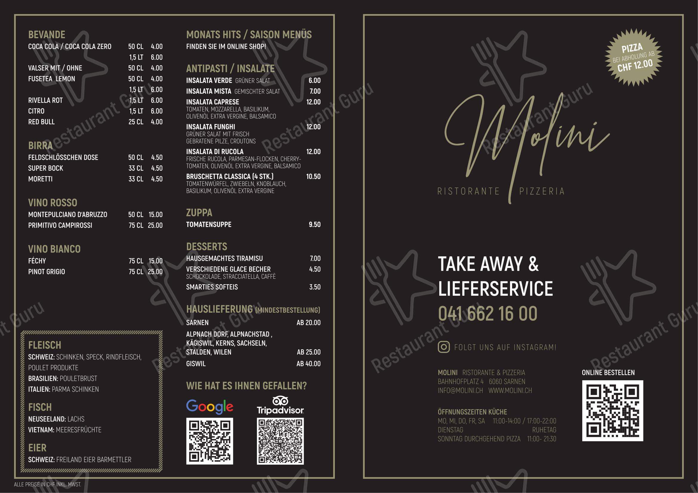 Menu di Molini Ristorante & Pizzeria Sarnen - 菜单