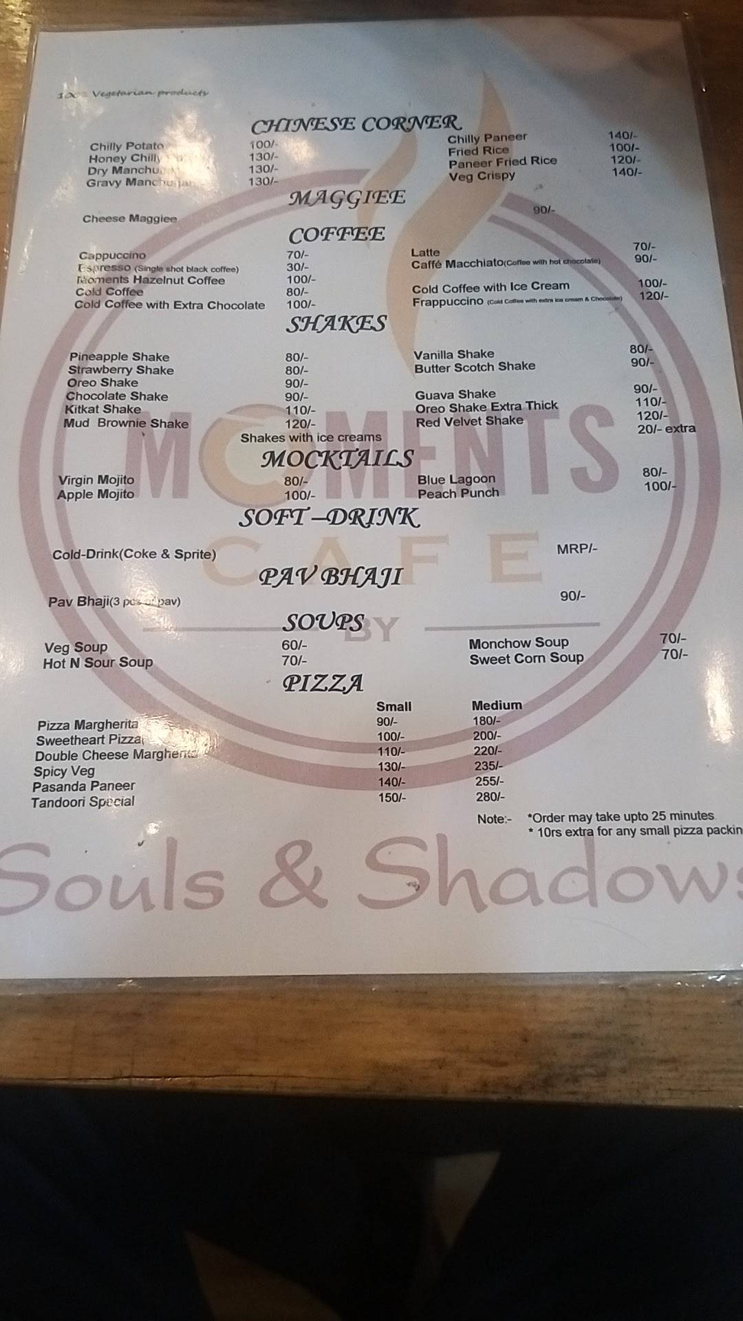 Moments Cafe menu