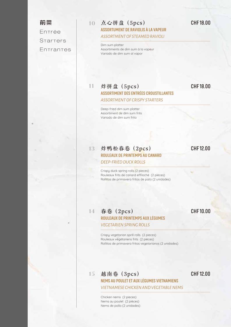 Menu di Mont Blanc 7 - Restaurant Chinois 