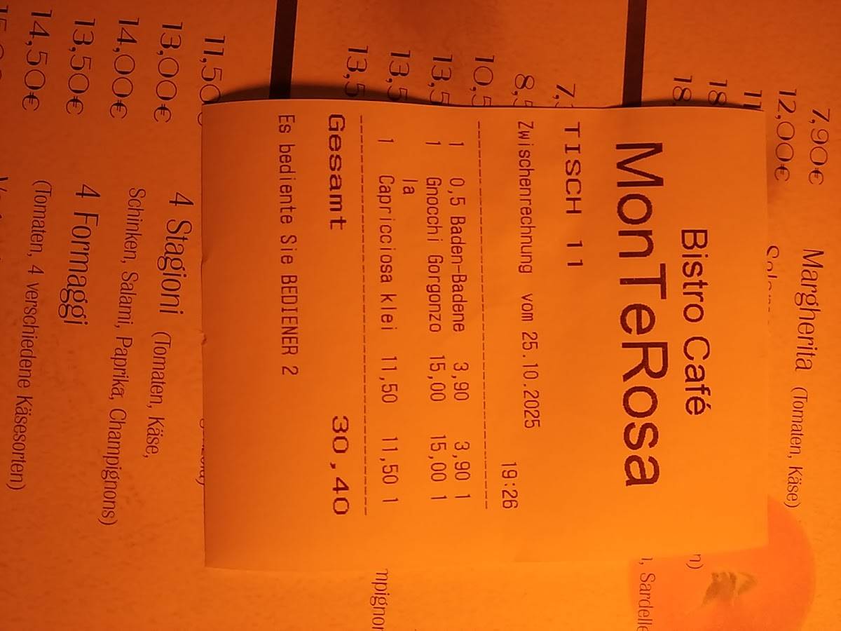 Menu de Monte Rosa - Bistro da Rita
