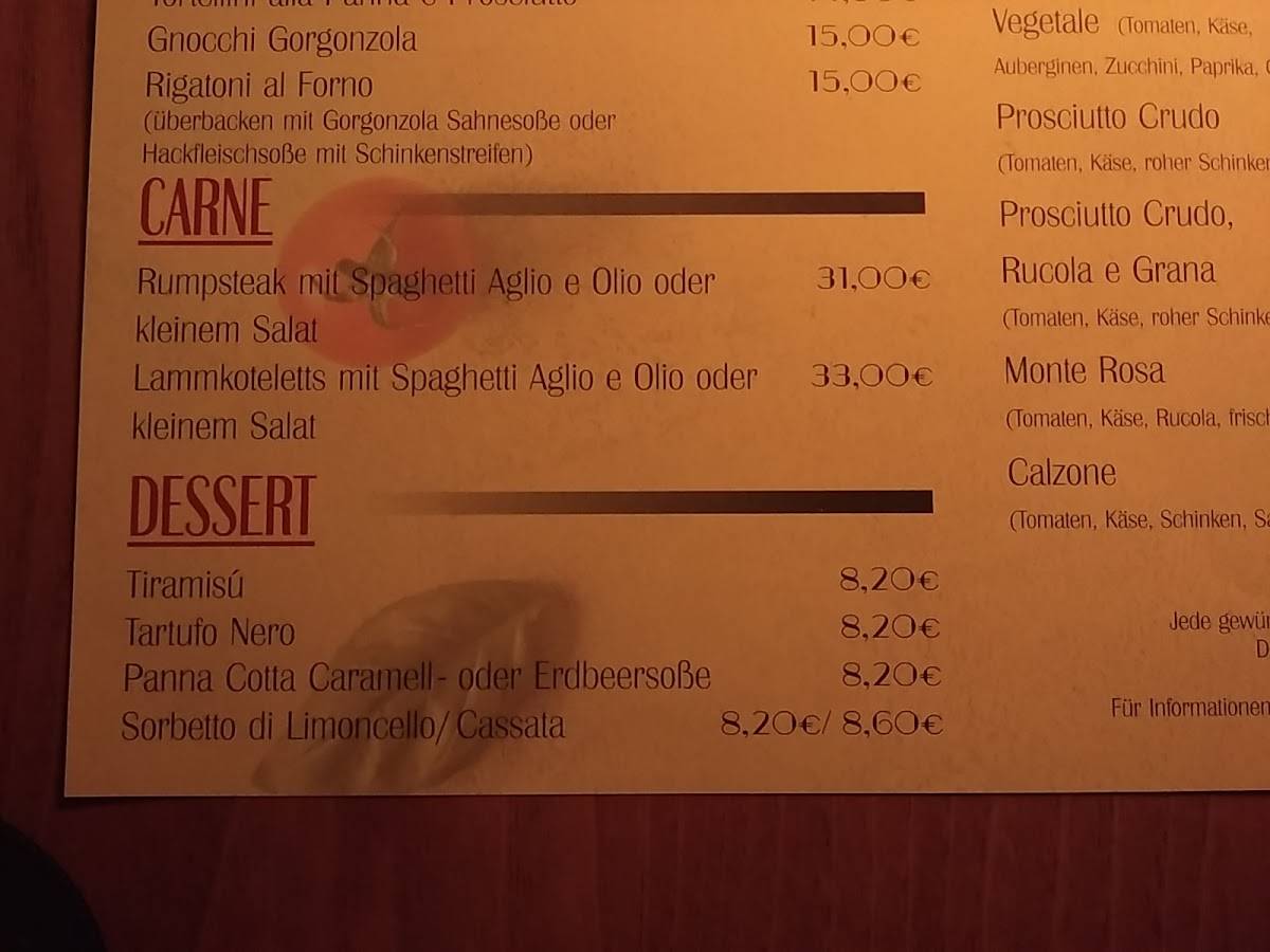Menu de Monte Rosa - Bistro da Rita