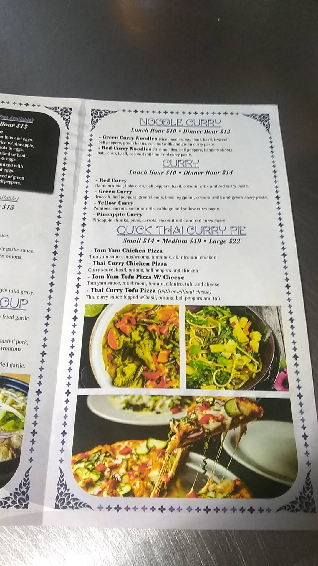 Menu at Quick Thai restaurant, Moon