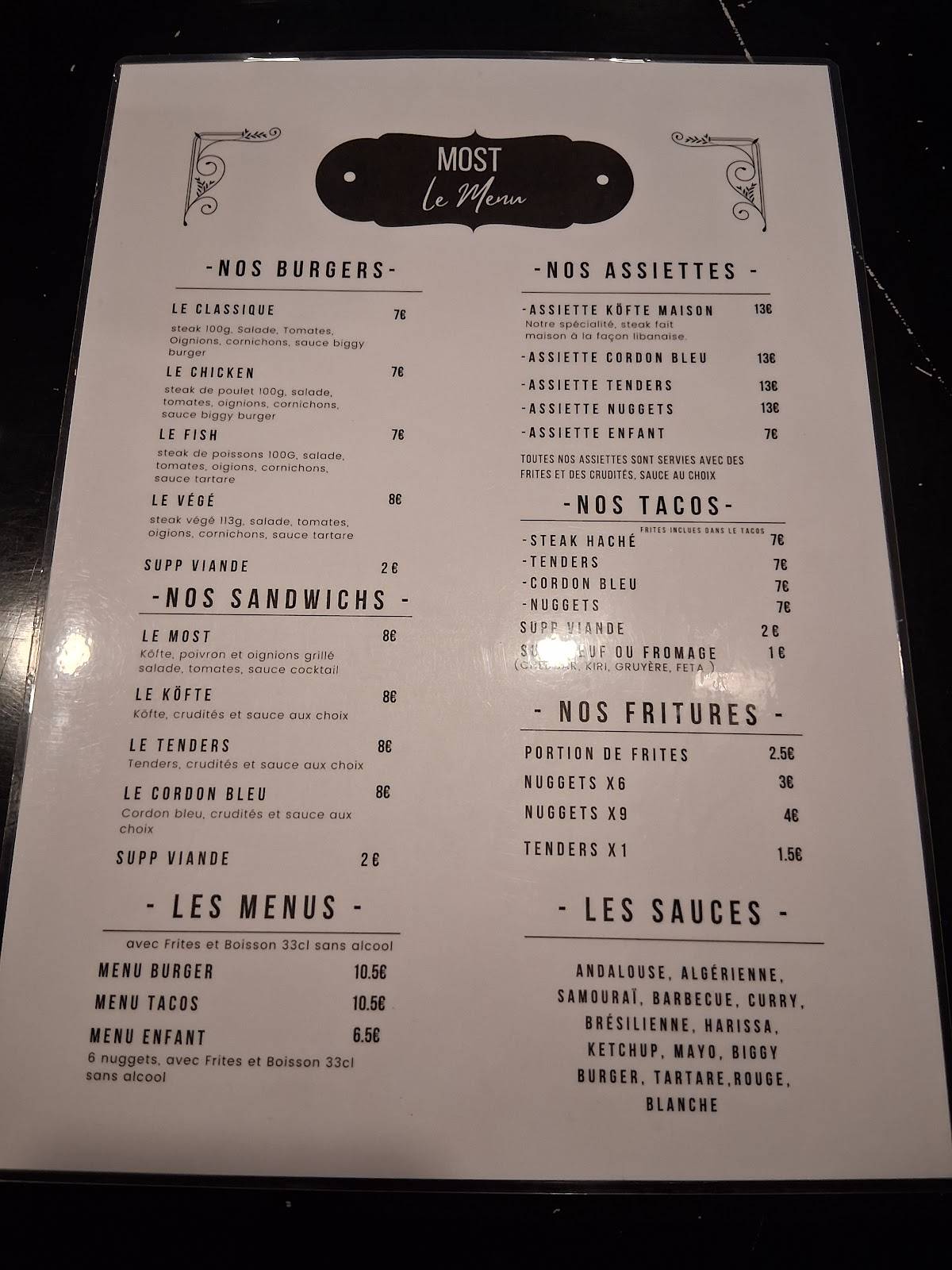 Menu de Most