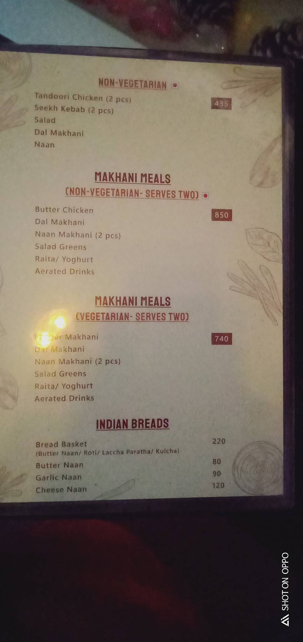 Moti Mahal Delux menu
