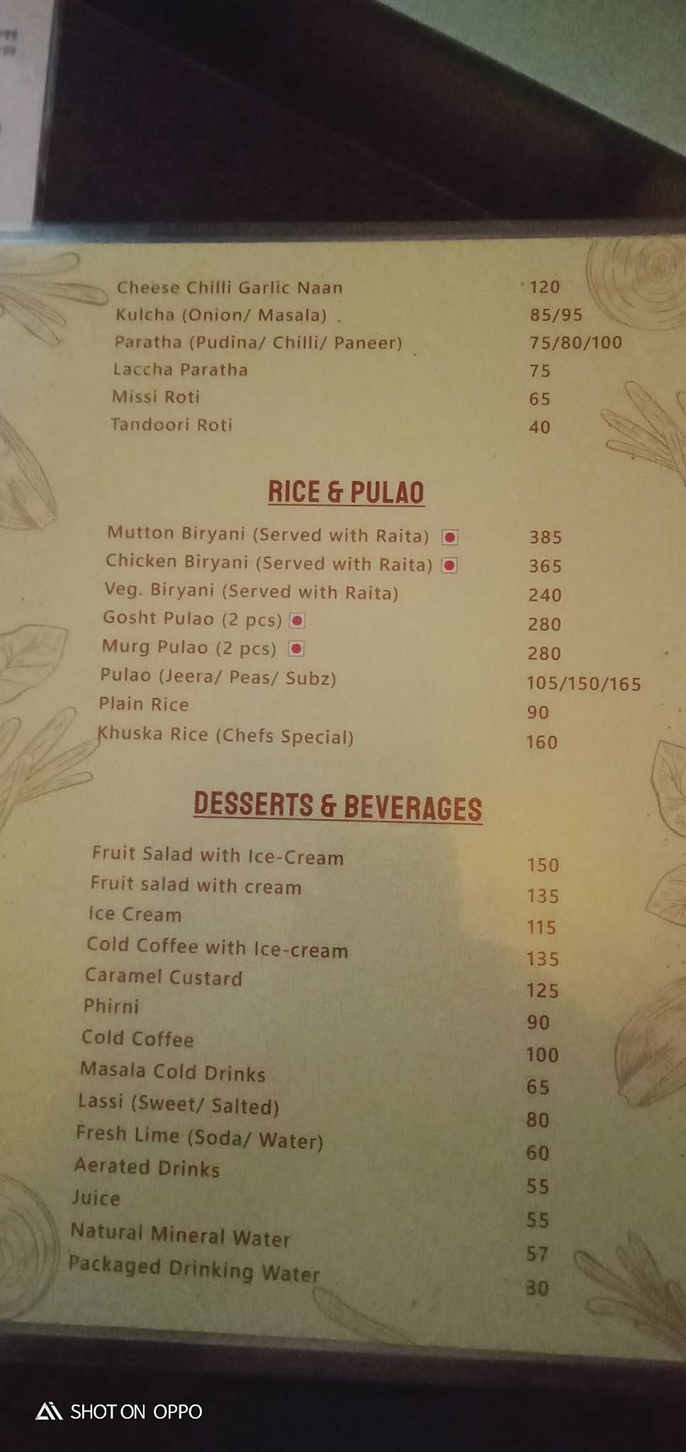 Moti Mahal Delux menu