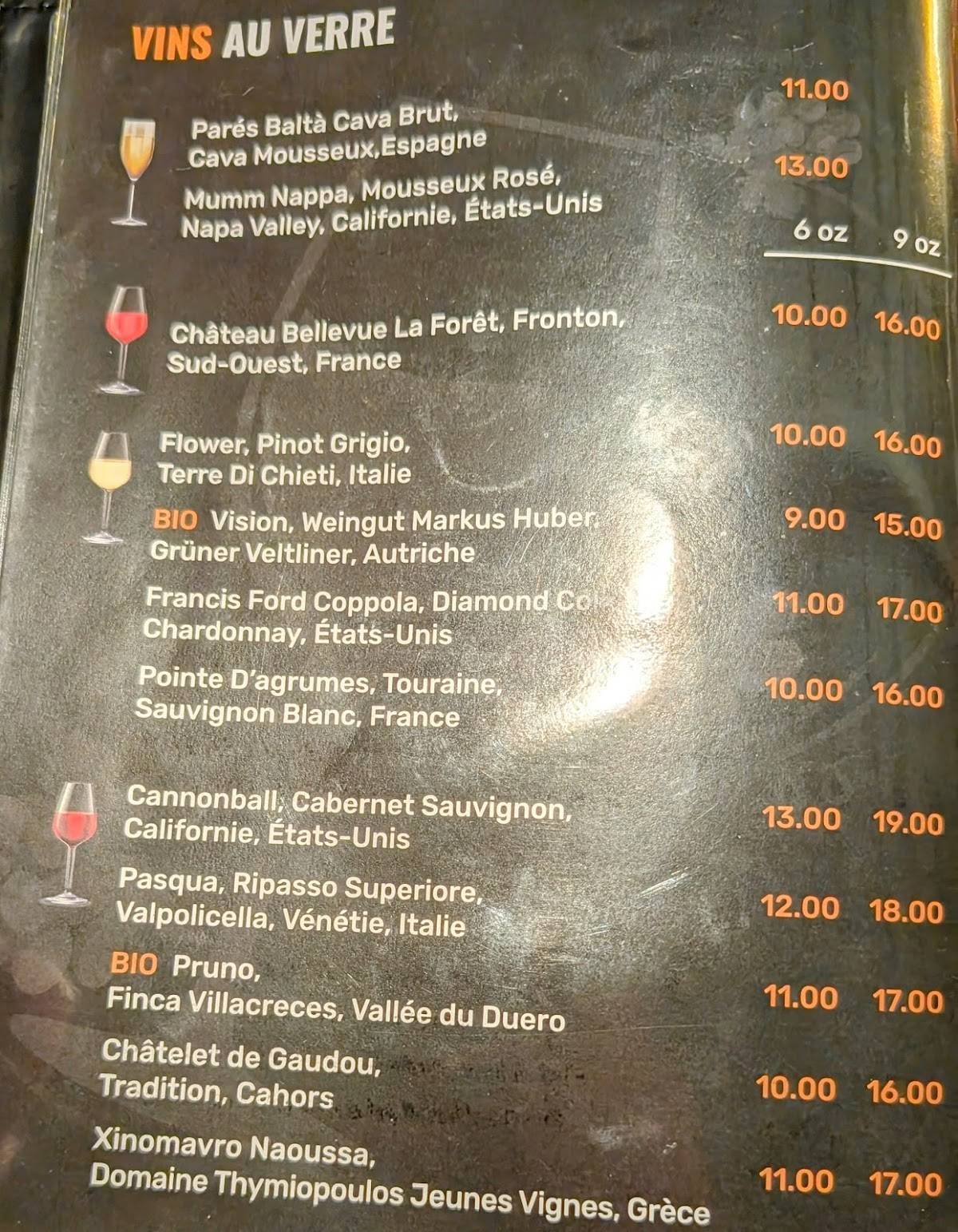 Menu de Moulin Noir